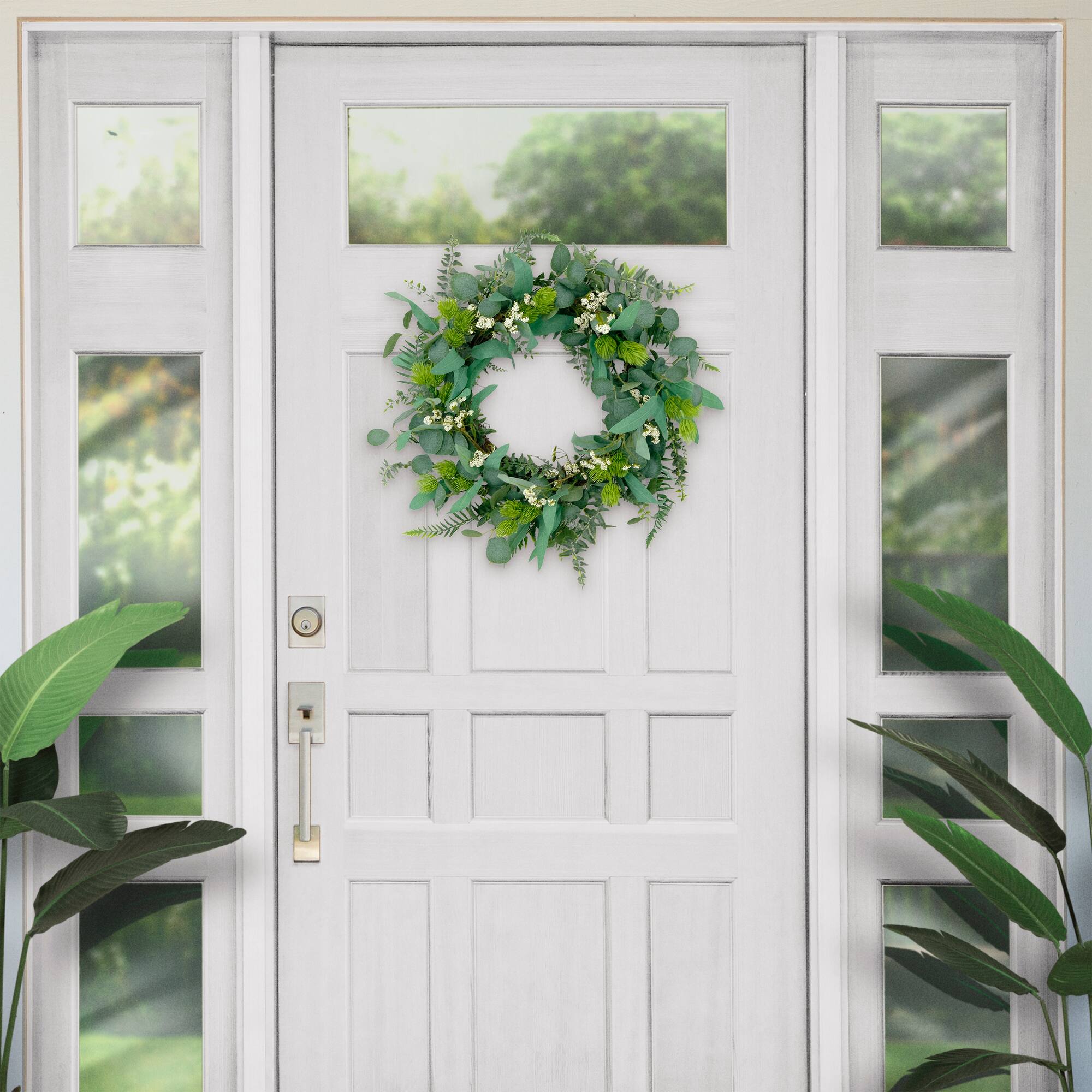 6 Pack: 24'' Green & White Eucalyptus Floral Spring Wreath